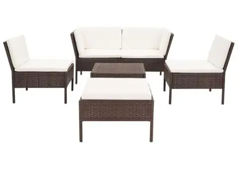 Set mobilier de grădină cu perne, 6 piese, maro, poliratan - 2/5