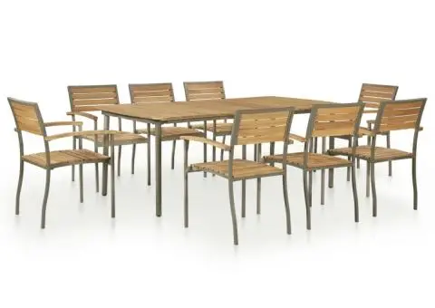 Set mobilier de exterior, 9 piese, lemn masiv acacia și oțel - 1/5