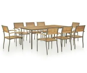 vidaXL Set mobilier de exterior, 9 piese, lemn masiv acacia și oțel