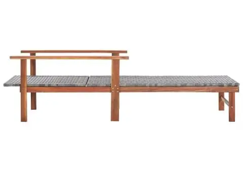 Șezlong, gri, poliratan și lemn masiv de acacia - 2/5