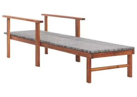 Șezlong, gri, poliratan și lemn masiv de acacia - 3/5