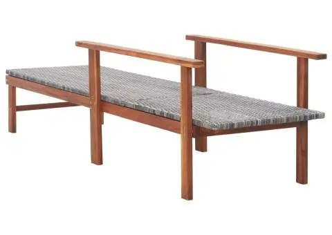 Șezlong, gri, poliratan și lemn masiv de acacia - 4/5