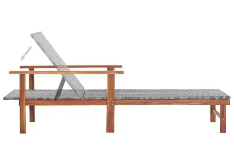 Șezlong, gri, poliratan și lemn masiv de acacia - 5/5