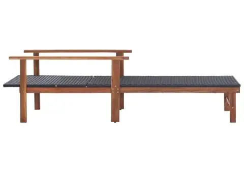 Șezlong, negru, poliratan și lemn masiv de acacia - 2/5