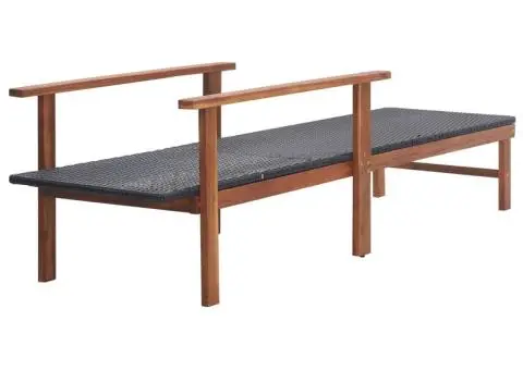 Șezlong, negru, poliratan și lemn masiv de acacia - 3/5