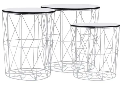 Măsuță de cafea, 3 buc., alb - 2/5