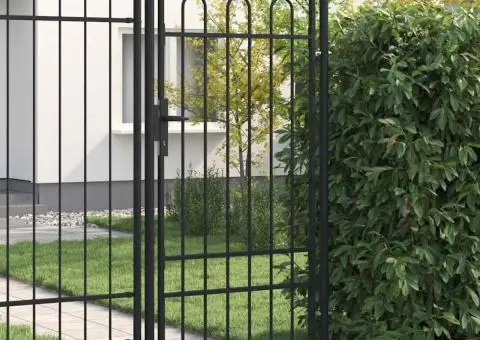 Poartă de gard, o ușă, cu vârf arcuit, negru, 1 x 1,75 m, oțel - 1/5