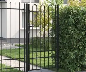 vidaXL Poartă de gard, o ușă, cu vârf arcuit, negru, 1 x 1,75 m, oțel