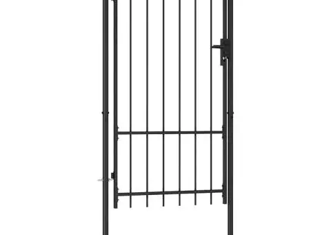 Poartă de gard, o ușă, cu vârf arcuit, negru, 1 x 1,75 m, oțel - 2/5