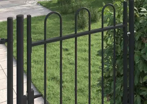 Poartă de gard, o ușă, cu vârf arcuit, negru, 1 x 1,75 m, oțel - 3/5