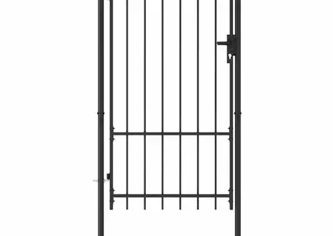 Poartă de gard, o ușă, cu vârf arcuit, negru, 1 x 1,75 m, oțel - 4/5