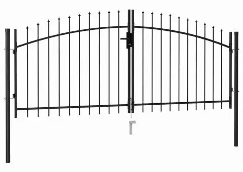 Poartă de gard cu ușă dublă vârf ascuțit negru 3x1,25 m oțel - 1/5