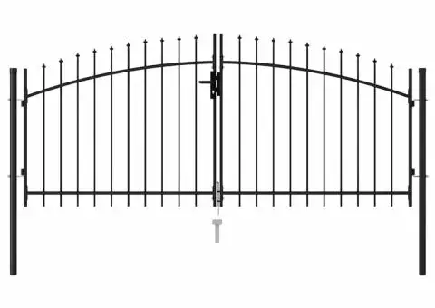 Poartă de gard cu ușă dublă vârf ascuțit negru 3x1,25 m oțel - 2/5