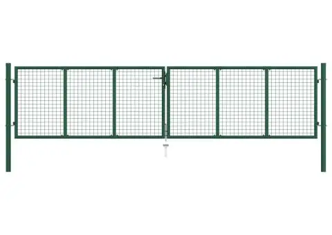 Poartă de grădină din plasă, verde, 390 x 100 cm, oțel - 1/5