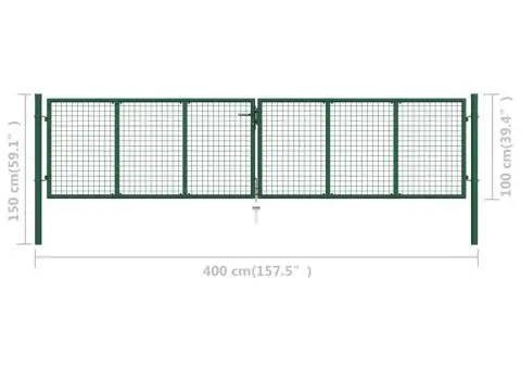 Poartă de grădină din plasă, verde, 390 x 100 cm, oțel - 5/5
