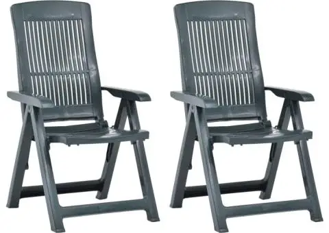Scaune de grădină rabatabile, 2 buc., verde, plastic - 1/5
