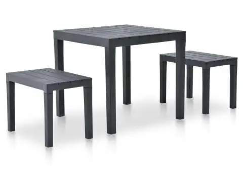 Masă de grădină cu 2 bănci, antracit, plastic - 1/5