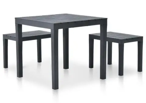 Masă de grădină cu 2 bănci, antracit, plastic - 2/5