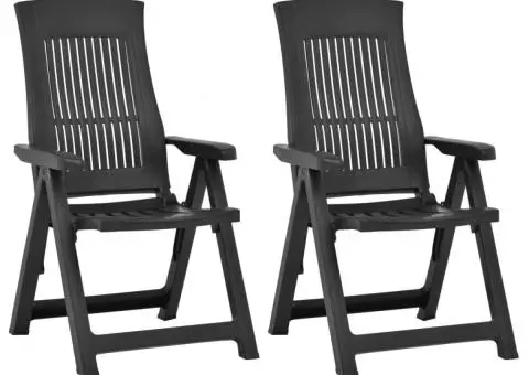 Scaune de grădină rabatabile, 2 buc., antracit, plastic - 1/5
