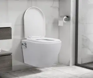 vidaXL Vas WC suspendat fără ramă cu funcție de bideu, alb, ceramică