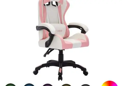 Scaun de racing cu LED RGB, roz și negru, piele ecologică - 1/5