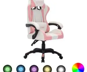 vidaXL Scaun de racing cu LED RGB, roz și negru, piele ecologică