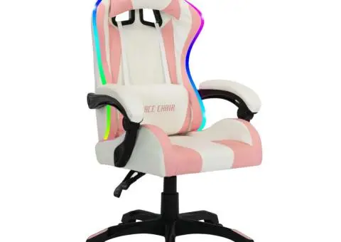 Scaun de racing cu LED RGB, roz și negru, piele ecologică - 2/5