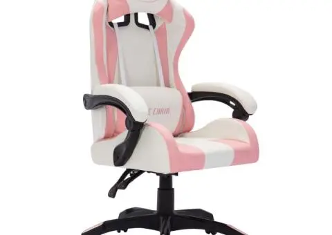 Scaun de racing cu LED RGB, roz și negru, piele ecologică - 3/5