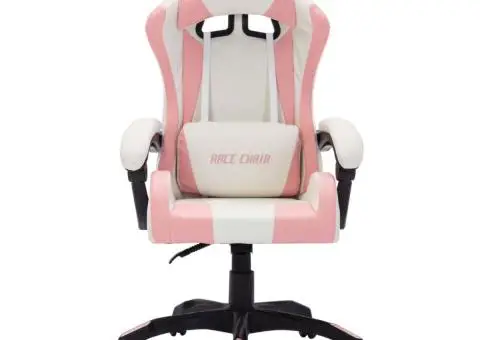 Scaun de racing cu LED RGB, roz și negru, piele ecologică - 4/5