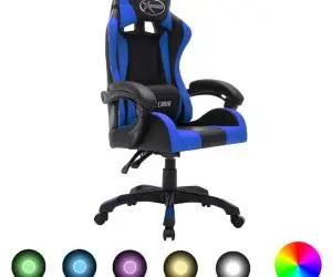 vidaXL Scaun de jocuri cu LED RGB, albastru și negru, piele ecologică