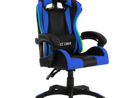 Scaun de jocuri cu LED RGB, albastru și negru, piele ecologică - 2/5