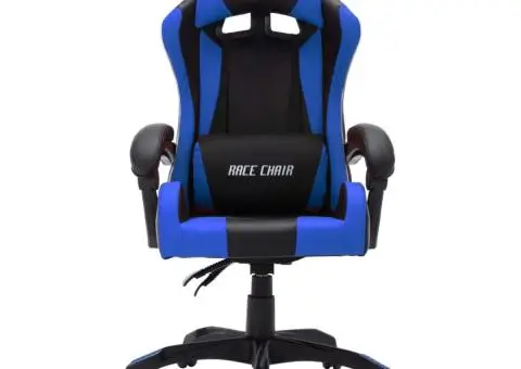 Scaun de jocuri cu LED RGB, albastru și negru, piele ecologică - 4/5