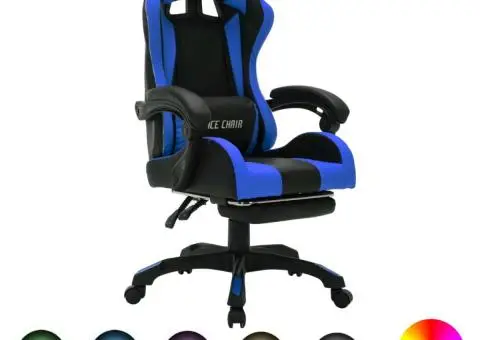Scaun de jocuri cu LED RGB, albastru și negru, piele ecologică - 1/5