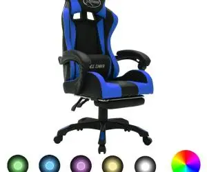 vidaXL Scaun de jocuri cu LED RGB, albastru și negru, piele ecologică