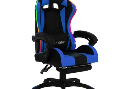 Scaun de jocuri cu LED RGB, albastru și negru, piele ecologică - 2/5