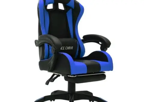 Scaun de jocuri cu LED RGB, albastru și negru, piele ecologică - 3/5