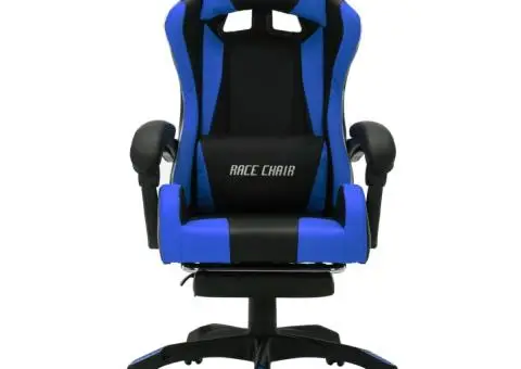 Scaun de jocuri cu LED RGB, albastru și negru, piele ecologică - 4/5