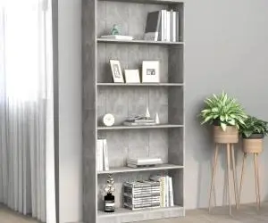 vidaXL Bibliotecă cu 5 rafturi gri beton, 80x24x175 cm, lemn prelucrat