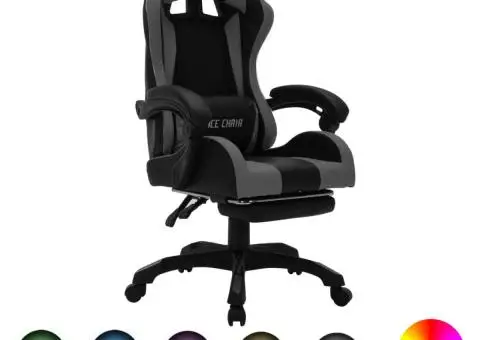 Scaun de racing cu LED RGB, gri și negru, piele ecologică - 1/5