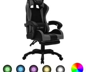 vidaXL Scaun de racing cu LED RGB, gri și negru, piele ecologică