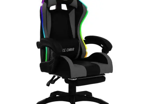 Scaun de racing cu LED RGB, gri și negru, piele ecologică - 2/5