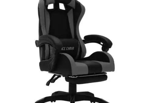 Scaun de racing cu LED RGB, gri și negru, piele ecologică - 3/5