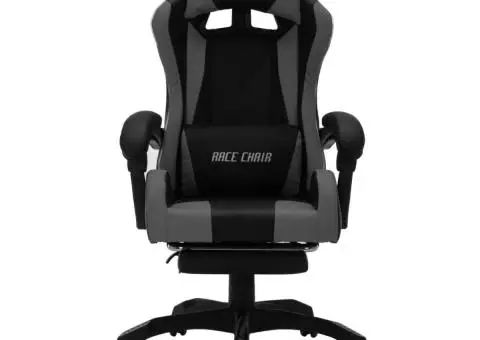 Scaun de racing cu LED RGB, gri și negru, piele ecologică - 4/5