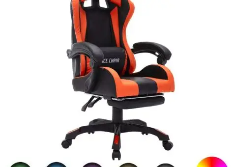 Scaun de jocuri cu LED RGB, portocaliu și negru, piele eco - 1/5