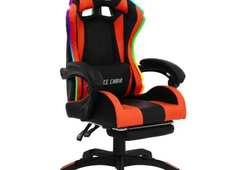 Scaun de jocuri cu LED RGB, portocaliu și negru, piele eco - 2/5