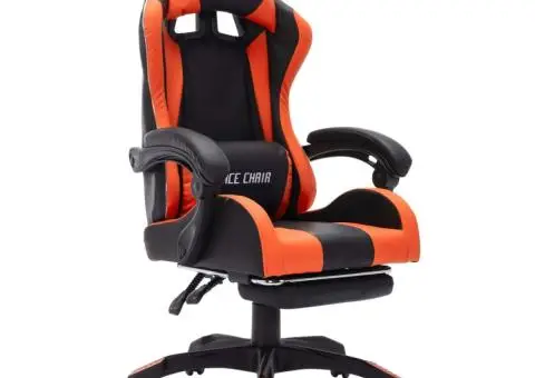 Scaun de jocuri cu LED RGB, portocaliu și negru, piele eco - 3/5