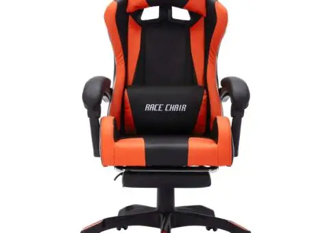 Scaun de jocuri cu LED RGB, portocaliu și negru, piele eco - 4/5