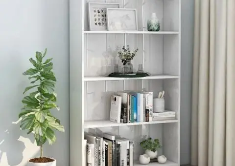 Bibliotecă 4 rafturi, alb lucios, 80x24x142 cm, lemn prelucrat - 1/5