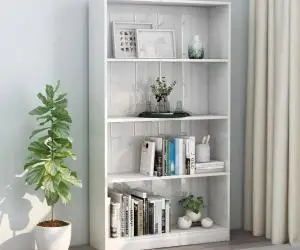 vidaXL Bibliotecă 4 rafturi, alb lucios, 80x24x142 cm, lemn prelucrat