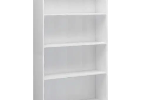 Bibliotecă 4 rafturi, alb lucios, 80x24x142 cm, lemn prelucrat - 2/5